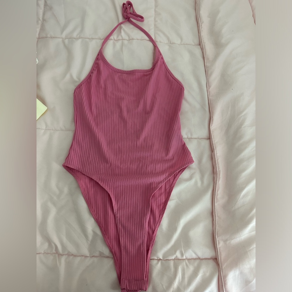 Pink halter bodysuit